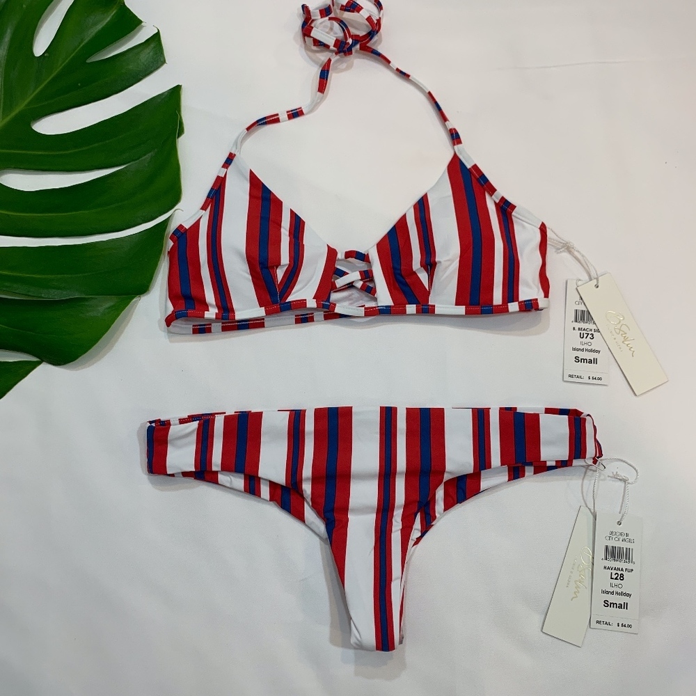 NWT SET B Swim Halter Bikini Top + Brazilian Bottom XS Small Medium Large